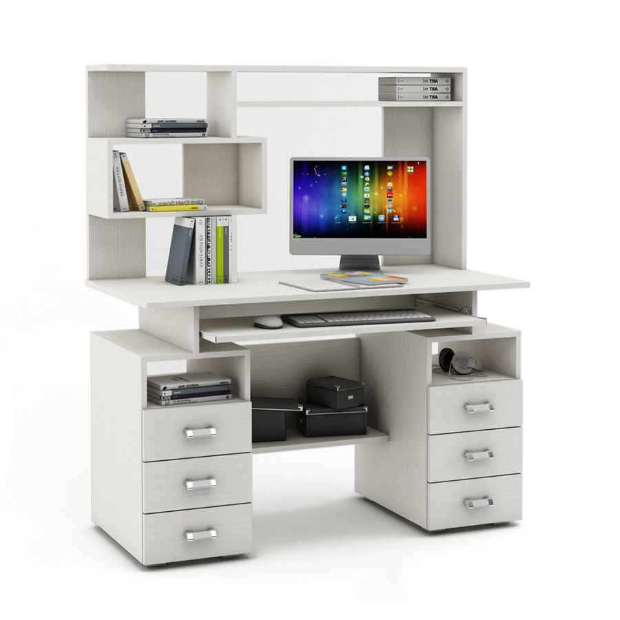 компьютерный стол с надстройкой для принтера и шкафчиками