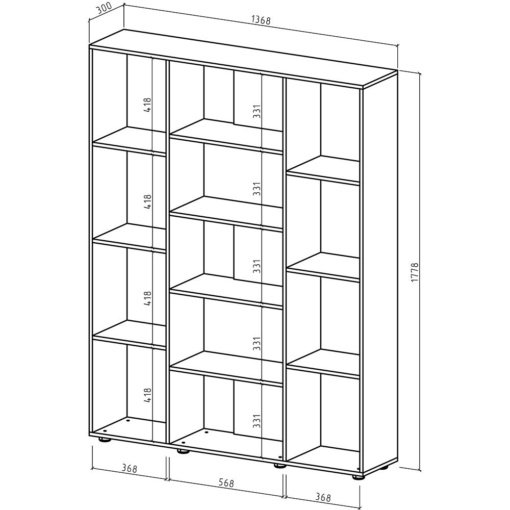 оптимальные размеры книжного шкафа